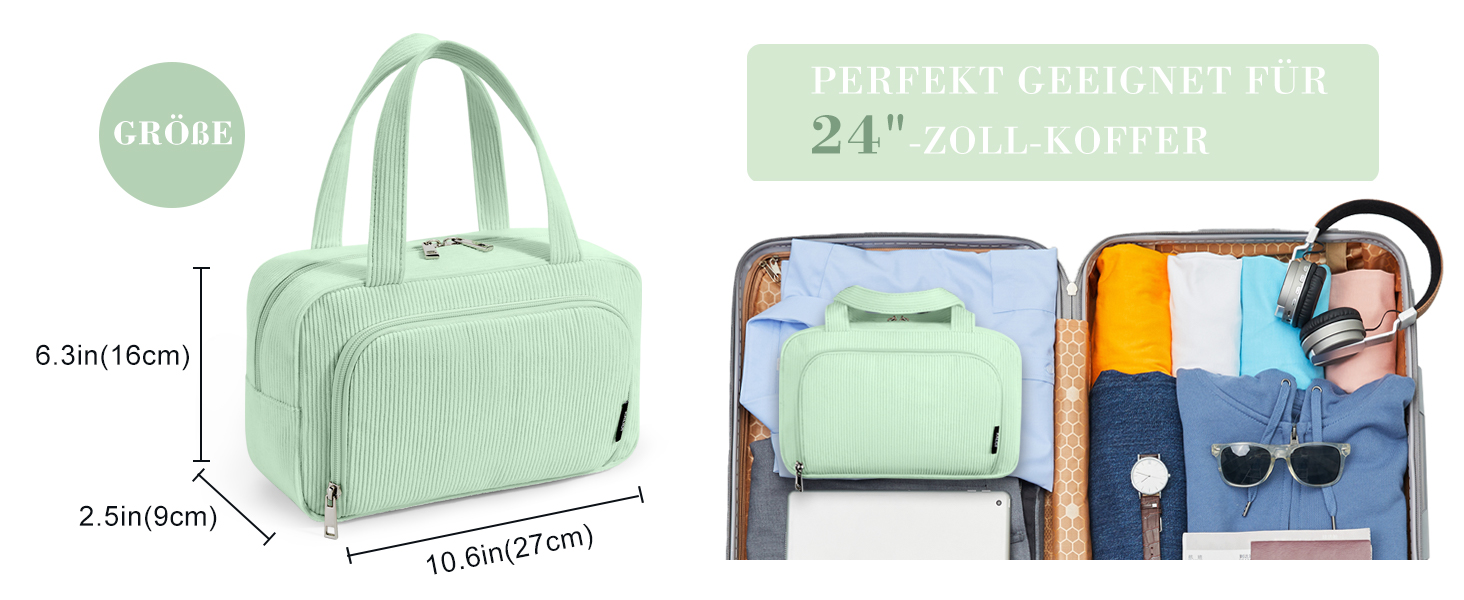 Косметичка жіноча Kalidi з багатьма відділеннями та відділенням для пензликів, велика, для подорожей, зелена (м'ятна)