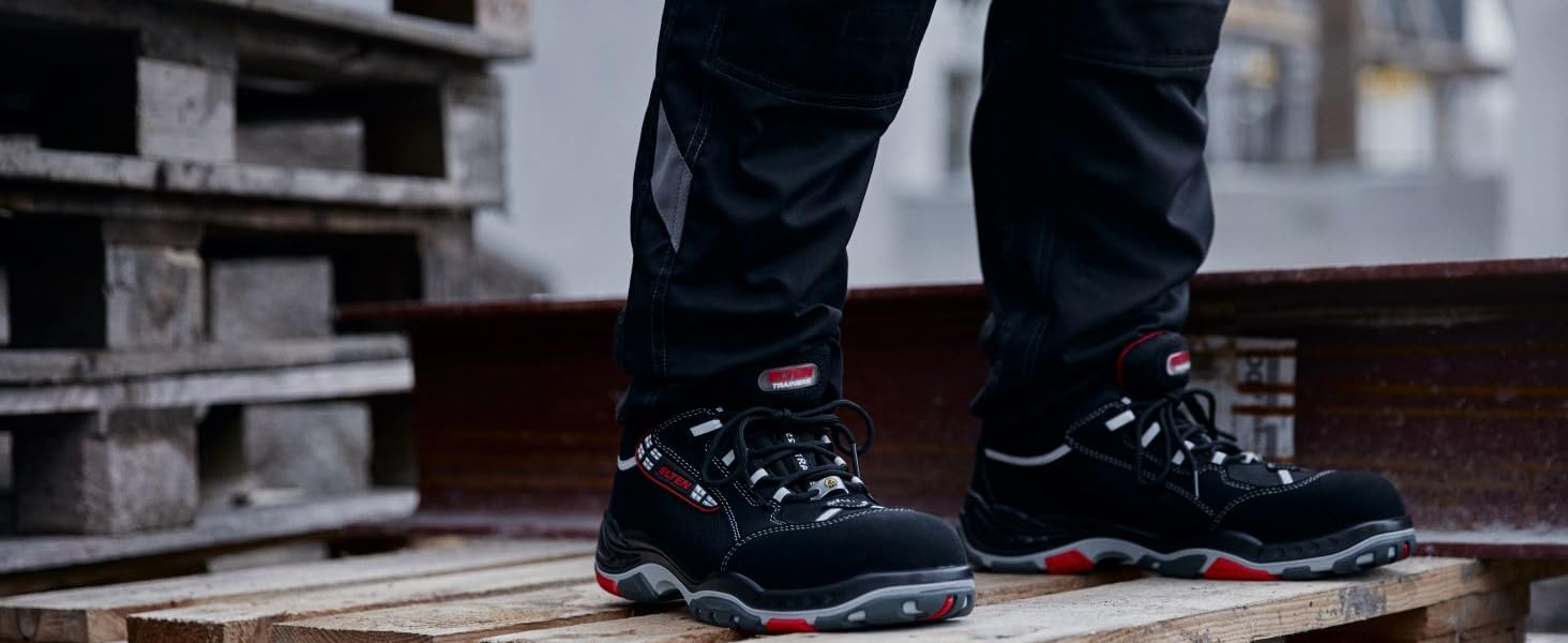 Робочі черевики ELTEN SANDER Pro ESD S3 для чоловіків, текстиль, пластикова капа (легша за сталеву), чорно-червоні, розмір 44 EU Single