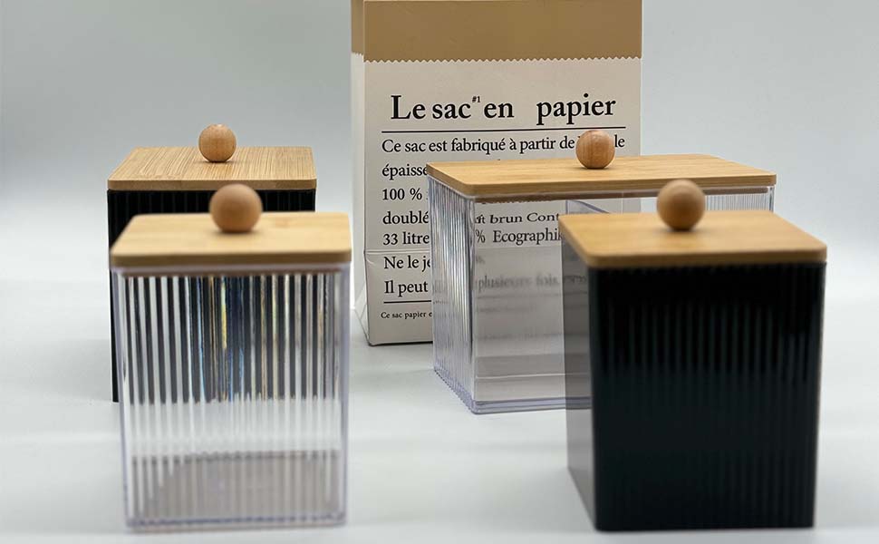 Диспенсер для ватних паличок 3 шт. Чорний, контейнер для ватних дисків та паличок, органайзер для ватного диска, бамбуковий диспенсер, органайзер для тампонів для ванної кімнати, туалетного столика, вітальні