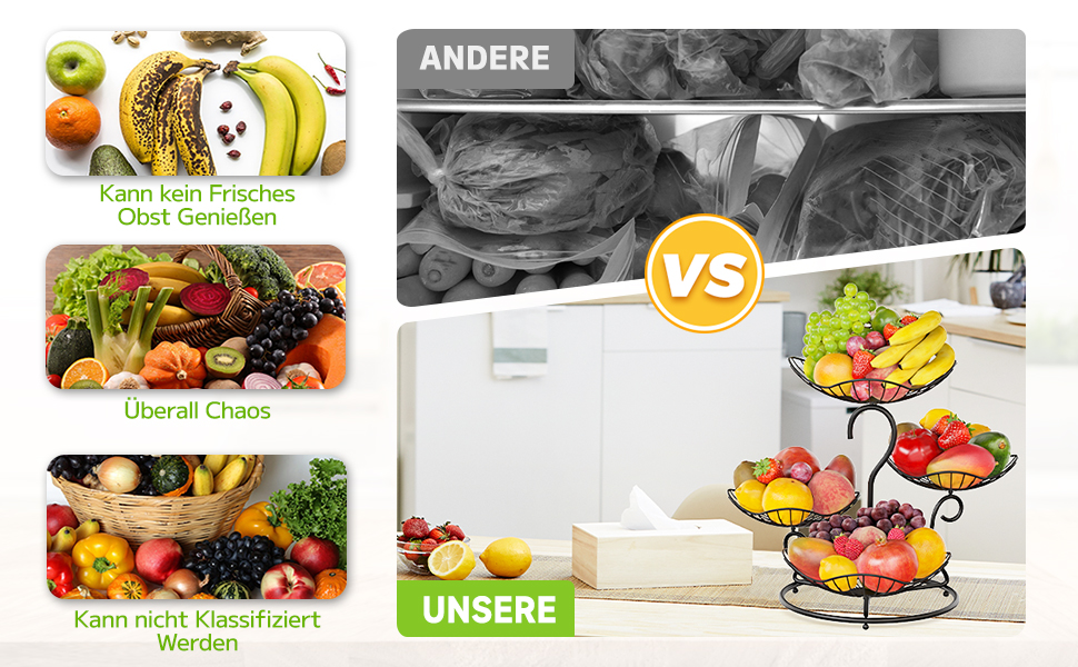 PouHenier 5-ярусна металева фруктова корзина для зберігання фруктів та овочів, чорного кольору з підставкою для бананів