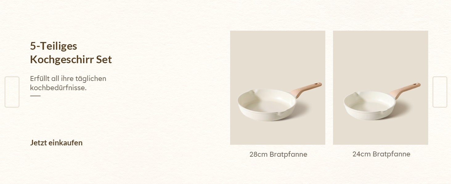 Набір посуду Kordisen з антипригарним покриттям, 5 предметів: каструлі та сковороди, кераміка, білий. Підходить для індукційних плит, без PFOA та PFAS