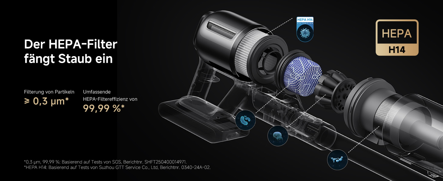 Dreame Z10 - Бездротовий пилосос з потужністю 190AW, LED-дисплеєм та функцією розпізнавання бруду, синій LED, для прибирання дому, шерсті тварин та килимів