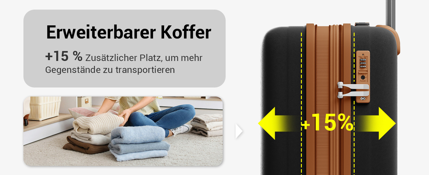 Чорний/коричневий великий валіза-ролкер з розширюваною конструкцією, TSA-замком та тримачем для напоїв (Polypropylen)