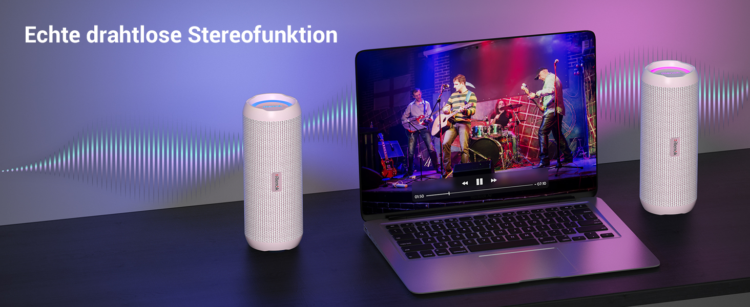 Bluetooth портативна колонка RIENOK з підсвіткою, IPX7, рожева, 3600 mAh