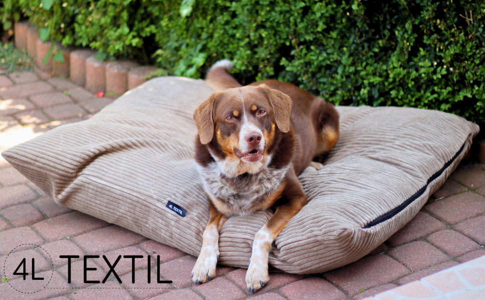 4L Textil ZOE - М'яке собаче ліжко з тканини Corduroy, 60x50 см, бежеве (смужки)