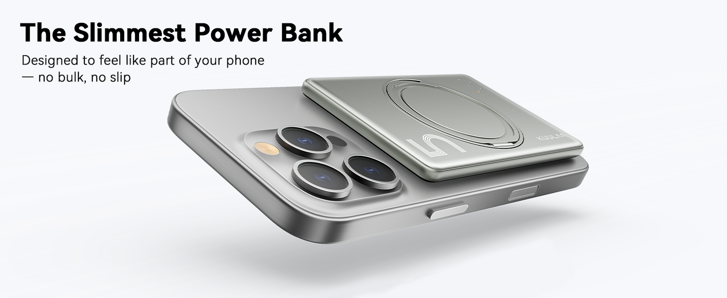 Powerbank Kuulaa MagSafe 5000mAh, Швидка зарядка, USB-C, для iPhone 17/16/15/14/13/12/Pro/Pro Max, срібло