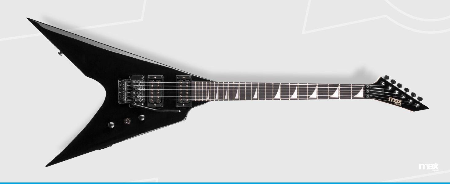 Електрогітара Max GigKit Rock Style: Комплект для гітари з підсилювачем, чохлом, медіатором, тюнером, кабелем, струнами та ременем, 24 лади - Чорний