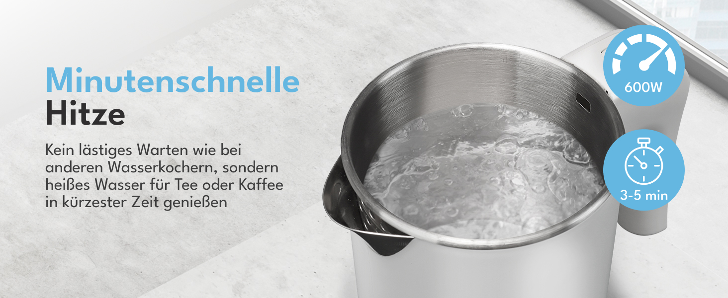 Електричний чайник для подорожей LEBENLANG з нержавіючої сталі, 500 мл, без BPA, 600W, білий, для кемпінгу та подорожей