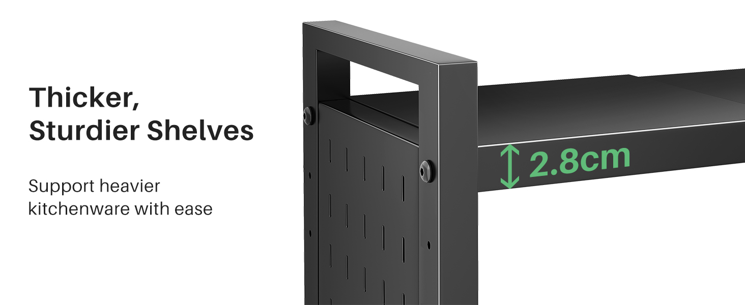 Стійка для мікрохвильової печі SAYZH, 2-рівнева розширювана, з 10 гачками, чорна