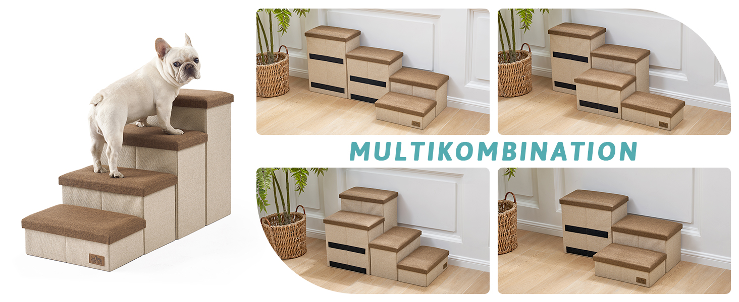 Сходинка для собак маленьких порід зі зберіганням, широка, складна для ліжка та дивану, з неслизьким дном, вологостійка (4x72x42.5 см), розмір 4x72x42.5 см (колір: коричневий, кількість: 4, розмір: 43x97x56 см)