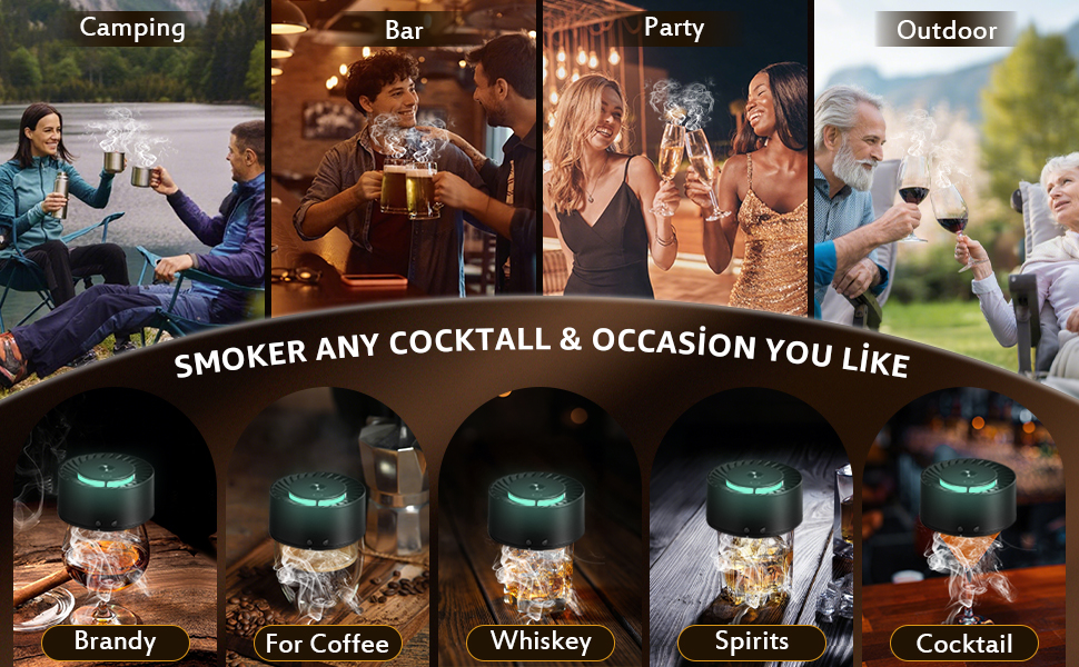 Електричний набір для копчення віскі з LED-підсвіткою, 6 ароматів деревини, без бутану, перезаряджуваний, ретро-дизайн, барний аксесуар, подарунок для чоловіків, батька, чоловіка