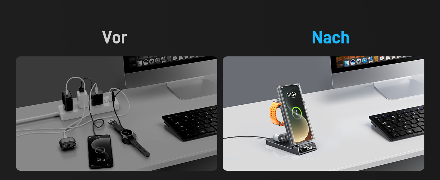 Бездротовий зарядний пристрій MagSafe 3-в-1 для Samsung Galaxy Fold/Flip, S24/S25 Ultra, Watch Ultra/8/7/6, Buds 3/3 Pro (Білий/Сірий)