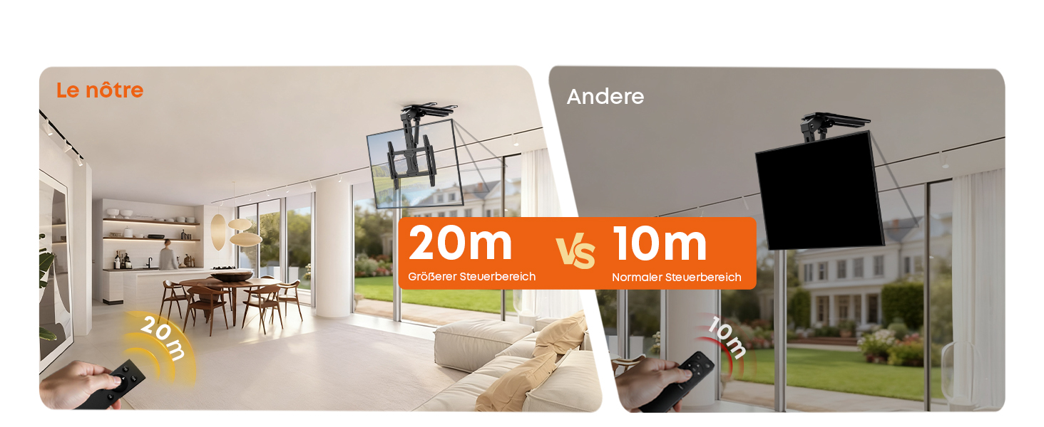 Електричний стельовий кронштейн для телевізора 37-75 дюймів, чорний - похилий, з пультом ДУ, до 45 кг