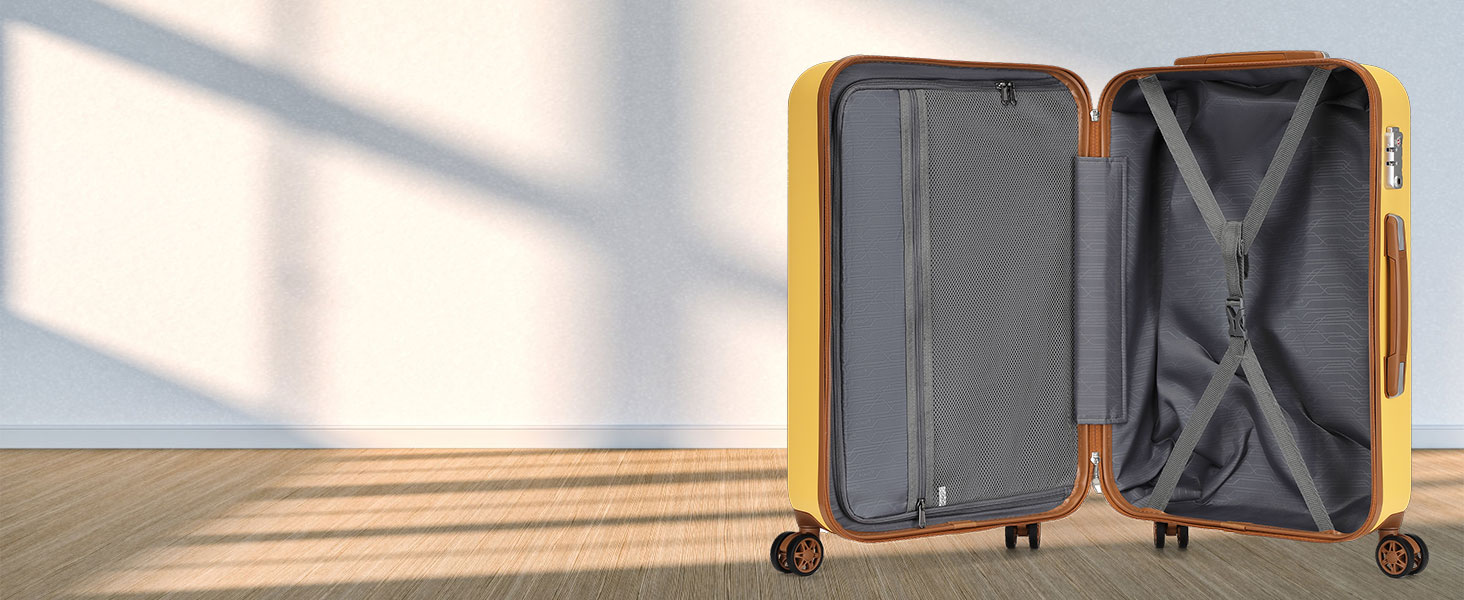 Чохол-валіза KONO з ABS-пластику, 65 x 42.5 x 25.5 см, з TSA-замком, білий, 24'M (жовтий, косметичка+20')