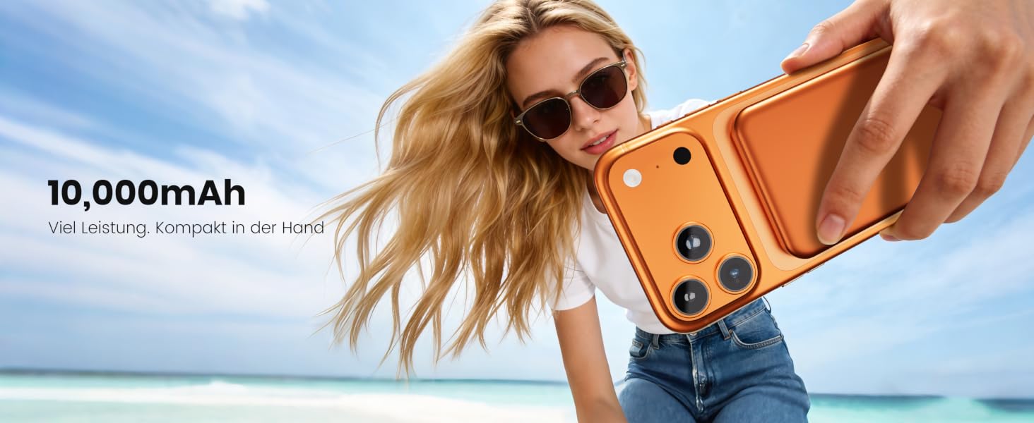 Power Bank 10000 mAh з магнітом, ультратонкий титановий корпус (14 мм), PD 20W, бездротова зарядка USB-C для iPhone 15/16/17 та Apple Watch (Оранжевий)