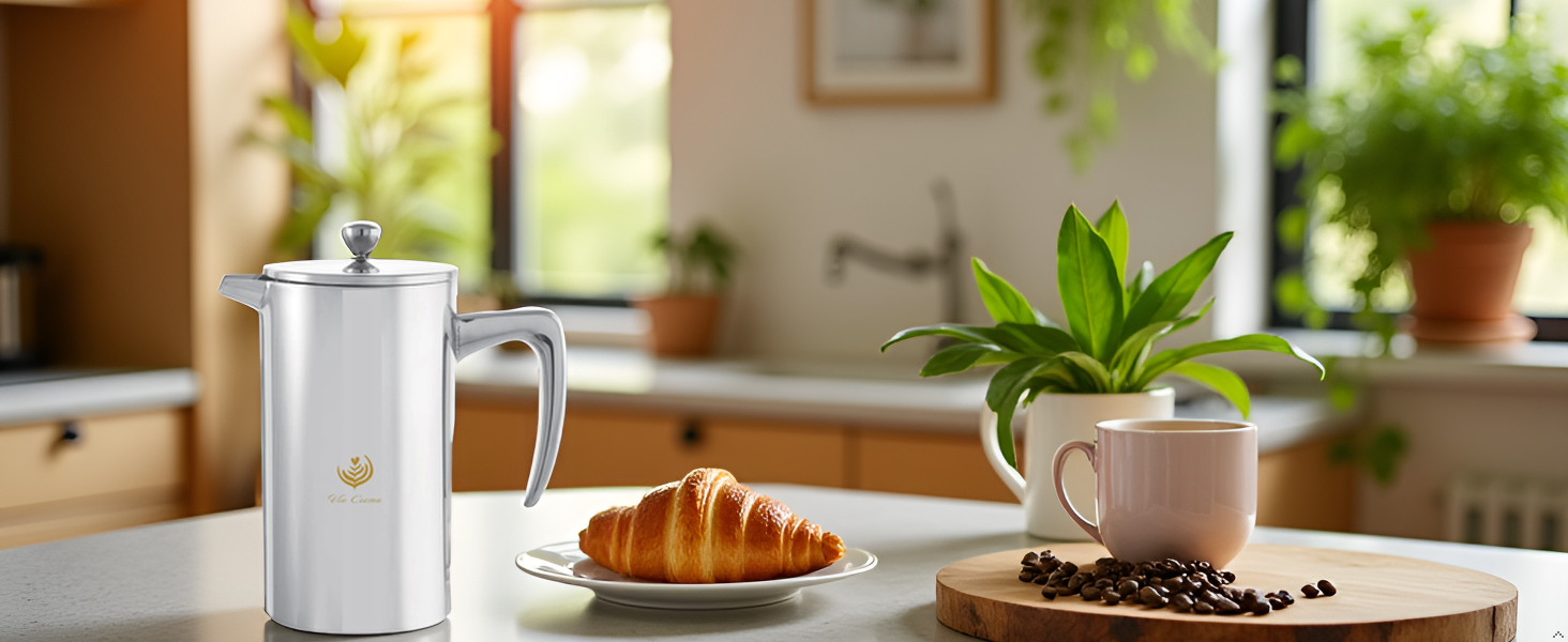 Френч-прес VIA CREMA зі скла та нержавіючої сталі, 800/1000 мл