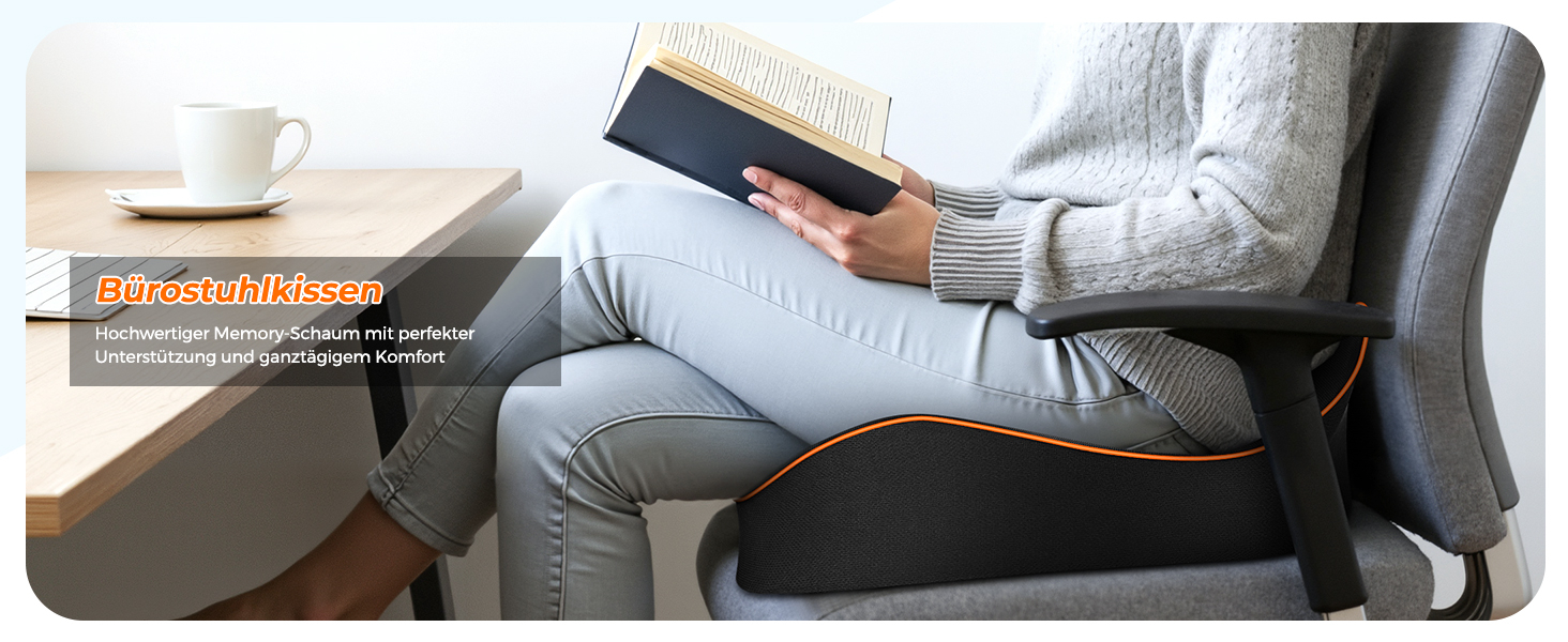 Подушка для сидіння PTYLO - ергономічна подушка для офісних крісел, автокрісел, інвалідних візків, геймінгових крісел, комфортна підтримка при тривалому сидінні, для вагітних, дихаюча, з антиковзаючим покриттям (Чорний)