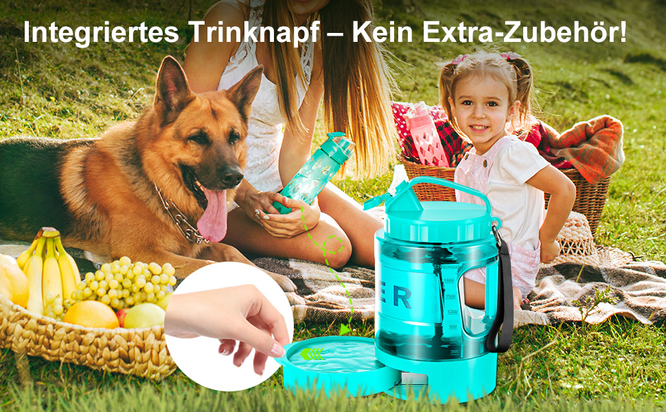 Поїлка для собак Lesotc 2200 мл, велика, для подорожей та кемпінгу (м'ятний)