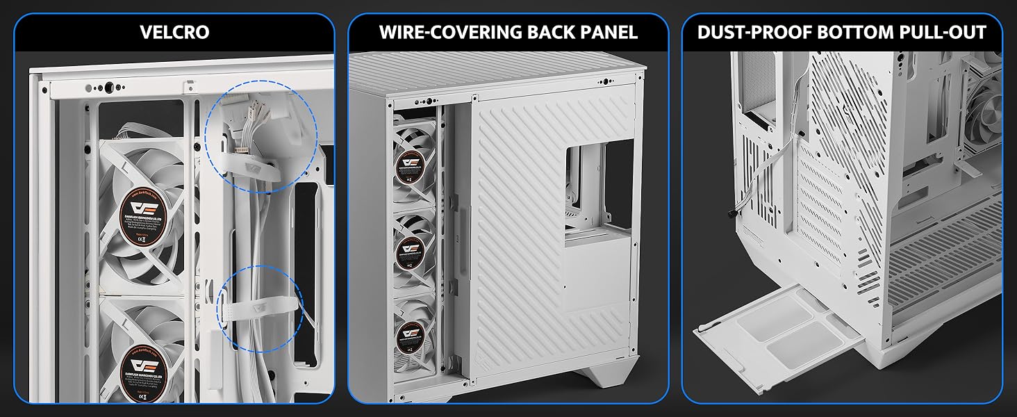 darkFlash DY470: Корпус для ігрового ПК Full-Tower ATX з двома камерами, скляною панеллю, підтримкою RTX 40 та 4 PWM-ARGB вентиляторами (білий)