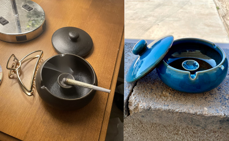 Керамічний попільничник з кришкою, ретро-дизайн, чорний колір, 11.5x8.5 см. Підходить для дому, офісу та вулиці.