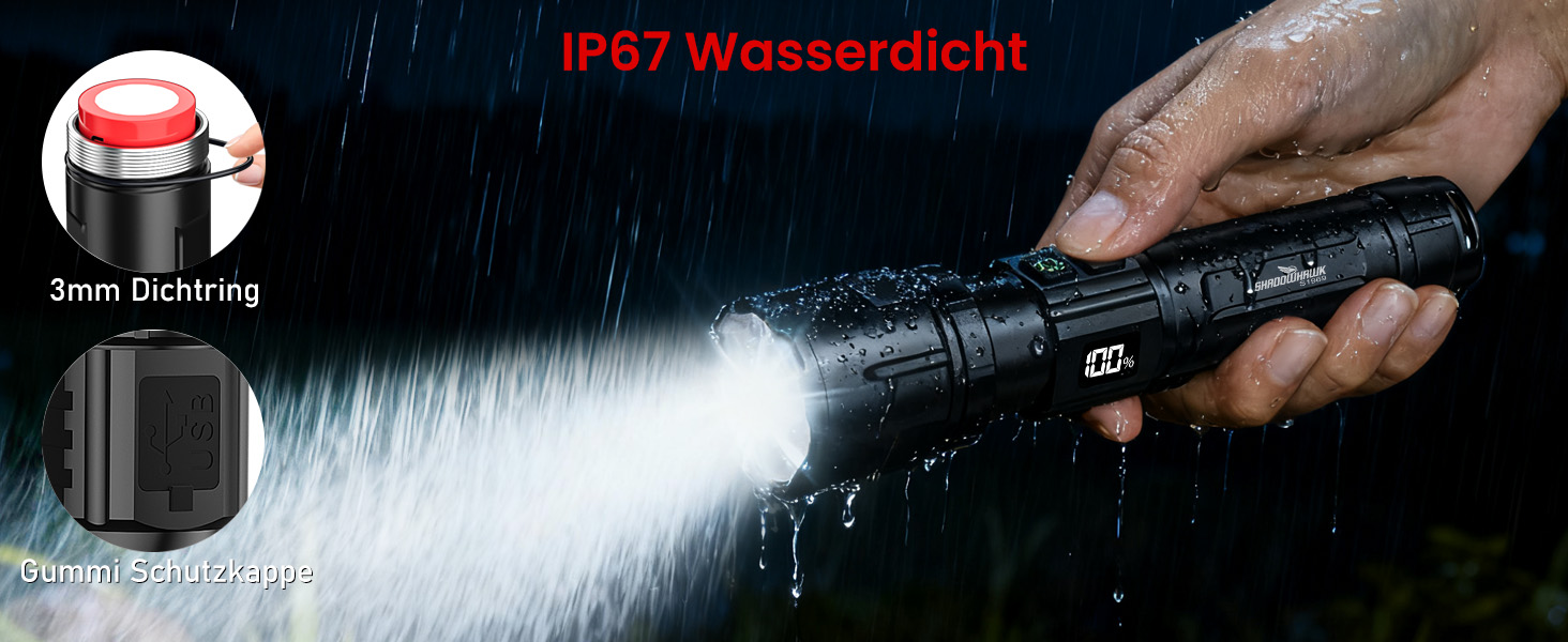 Ліхтарик Shadowhawk LED перезарядна 2 шт. | Тактичний ліхтарик (2 вимикачі) 500000 люмен, дальність до 1000м, час роботи 12 год для кемпінгу/відпочинку на природі/походів, регульована яскравість, чорний