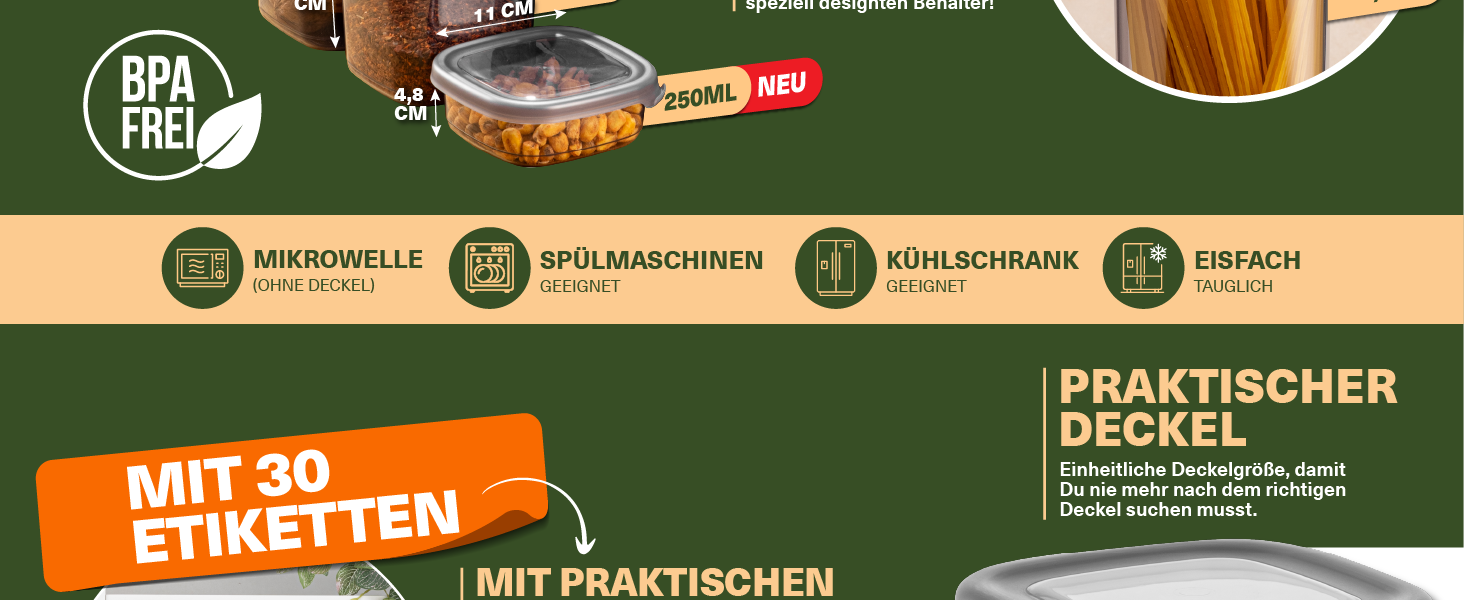 Набір контейнерів для зберігання Peggy 36 шт. з герметичними кришками - для спецій, круп, борошна