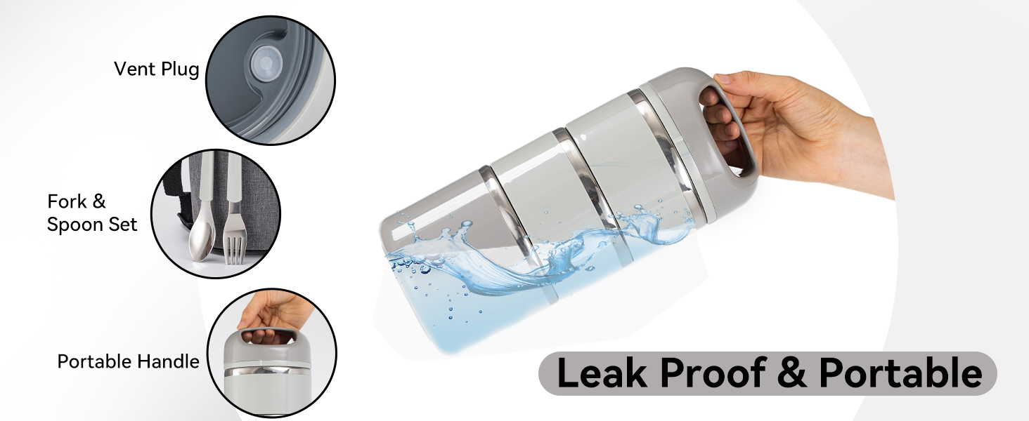 Ланчбокс Lille Home з нержавіючої сталі 1.43л, 3-рівневий, ізольований, без BPA, для жінок та чоловіків, білий