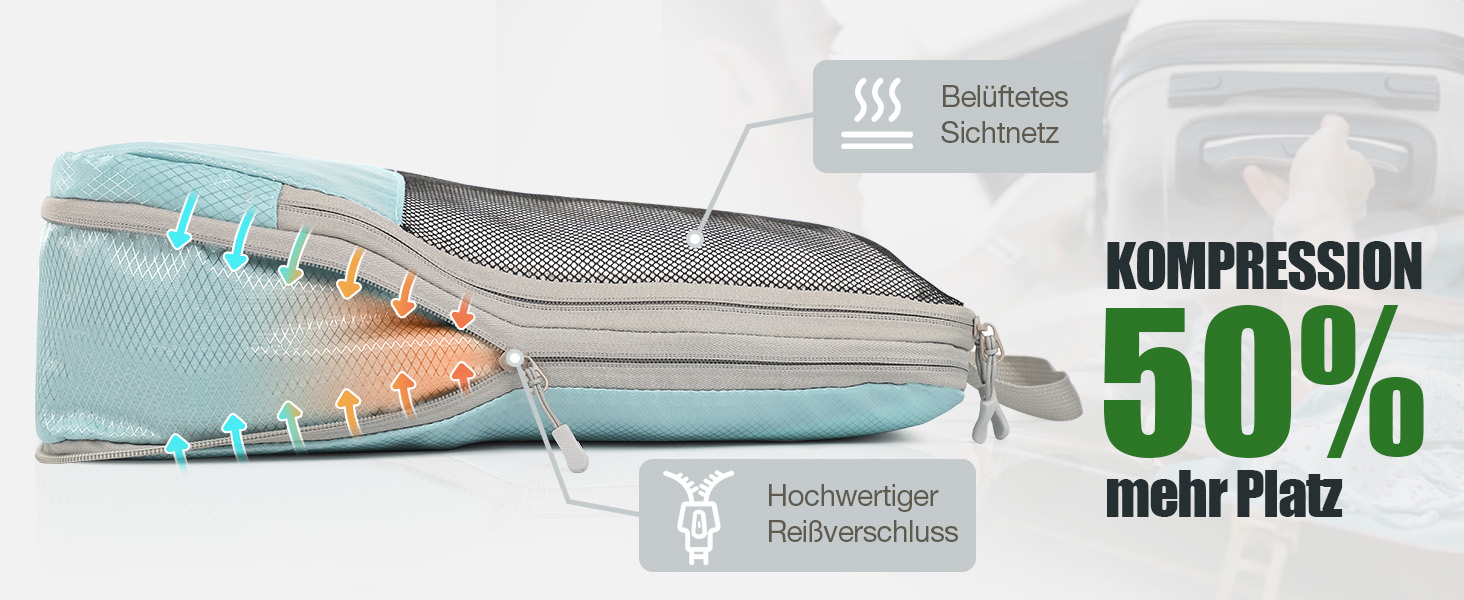 VnioLife Набори для пакування валізи: 8 шт. - Органайзер для подорожей, компресійні куби для валізи (Блакитний)