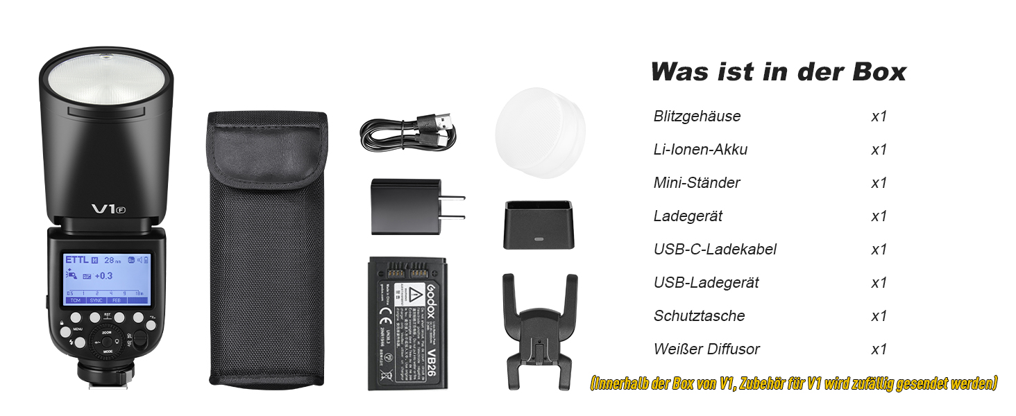Godox Speedlite V1-F - професійний вспишка для камери Olympus з бездротовою синхронізацією 2.4G та i-TTL, 76W, HSS 1/8000