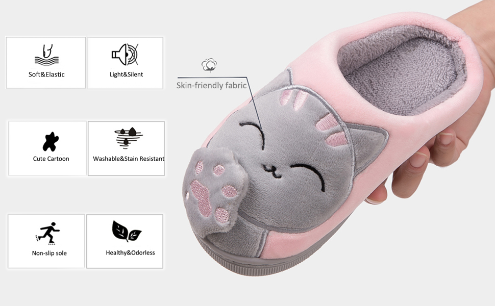 Чоловічі та жіночі тапочки Shaine з бавовни з котиком, теплі, плюшеві, антиковзні, зручні, чорні, 36/37 EU