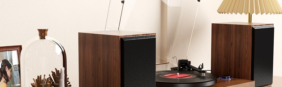 Програвач вінілу HiFi Bluetooth USB з колонками, стереосистема Dual, дерев'яний корпус, регульоване противага, картридж магнітного типу, RCA вихід