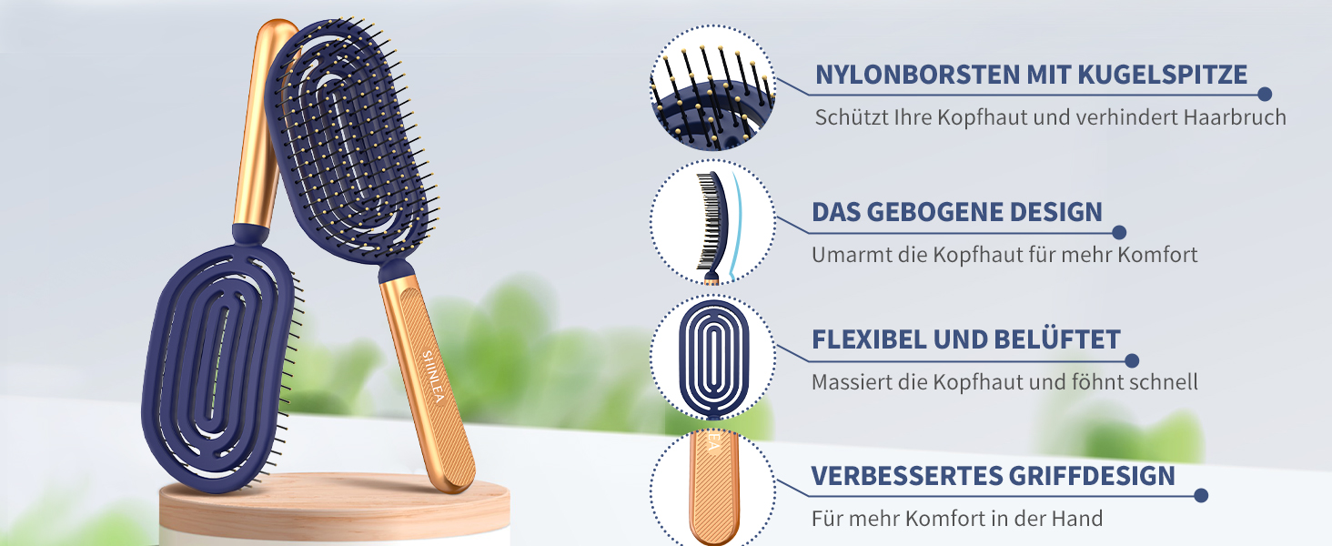 Спіральна щітка SHINLEA для розплутування волосся, швидке сушіння, масажна щітка з м'якими щетинками для мокрого та сухого волосся, підходить для жінок, чоловіків та дітей