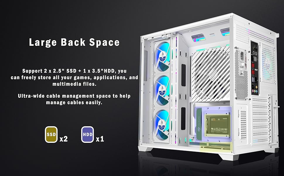 Корпус ПК ATX ANSAITE H-D9 (Білий) з 7 вентиляторами ARGB, підтримка радіатора 360 мм, скляна панель, USB Type-C