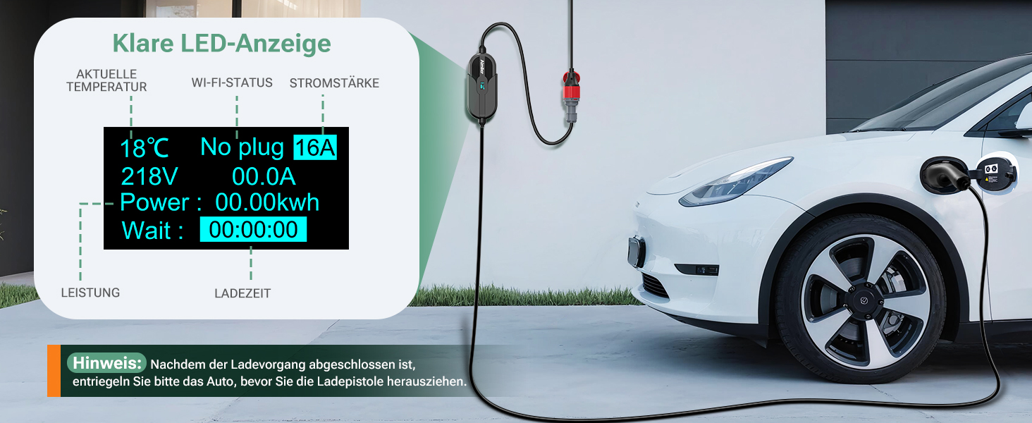 Зарядний пристрій Wallbox 11 кВт з додатком, 400V (8-16A), 3 фази, мобільна станція, кабель CEE Typ 2, IP66, OLED, для електромобілів Model Y/3, ID.3/4/5, MG4, Zoe та інших PHEV/EV, 11 кВт, 16A, CE