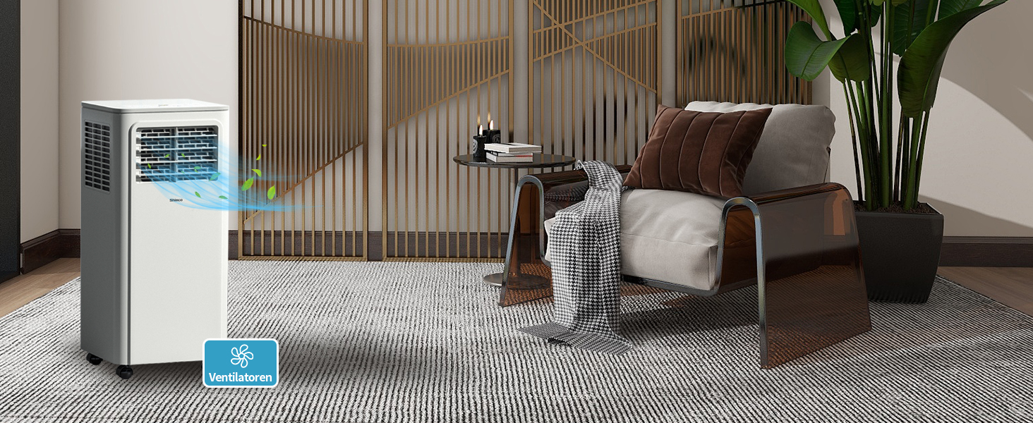 Мобільний кондиціонер SHINCO 3,5kW з випускним шлангом, охолодження/вентиляція/зневожування, для приміщень до 90 м³, білий (7000BTU-M)