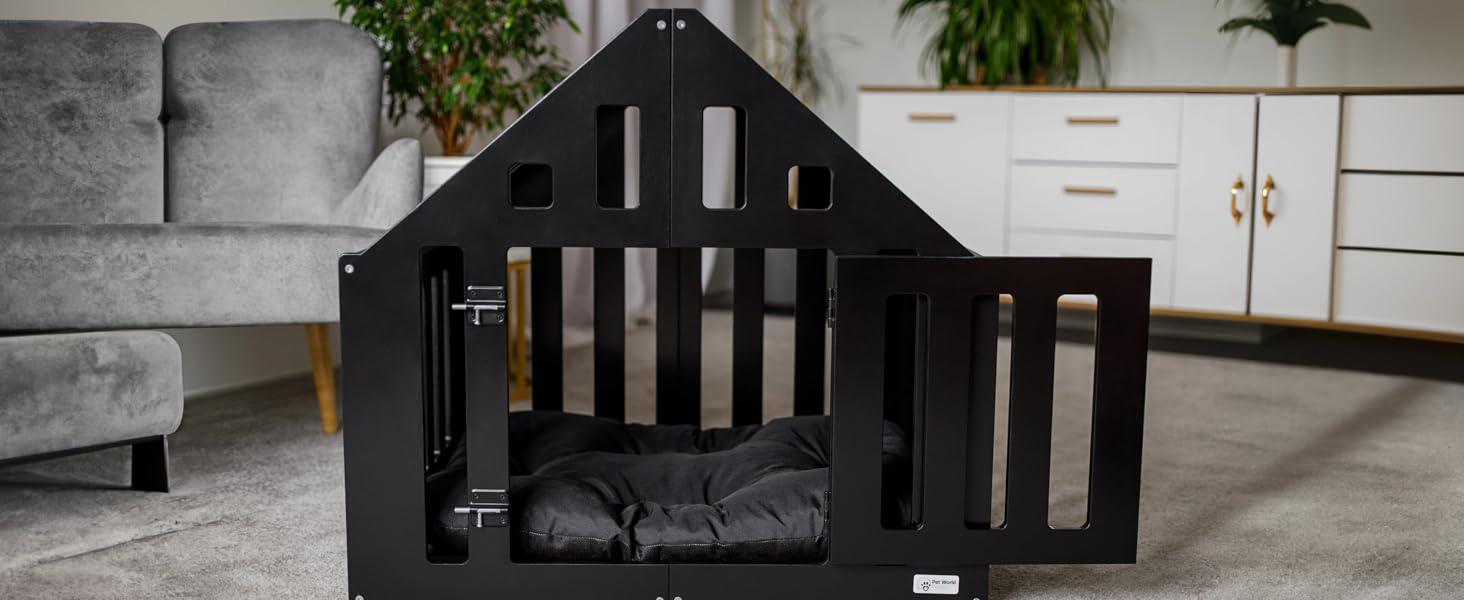 Будка для собак з дерева, закривається на замок, вольєр для собак, чорна, 85 x 70 x 80 см