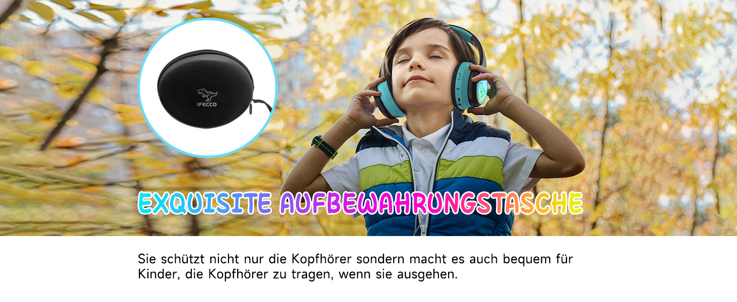 Дротові навушники IFecco для дітей з мікрофоном, Bluetooth, LED-підсвітка, чохол, колір чорний/синій