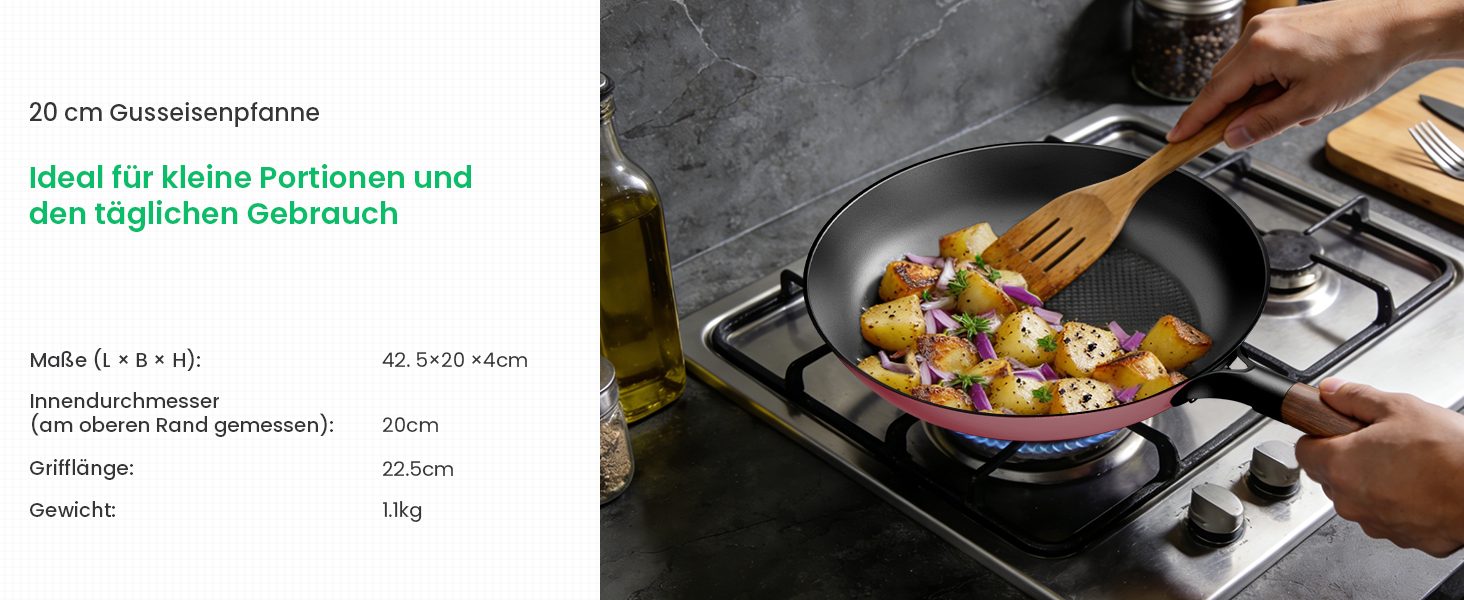 Чавунна сковорода YUTANN для індукції, газу, електроплити (20/24/28 см) рожева - без PFOA, з антипригарним покриттям