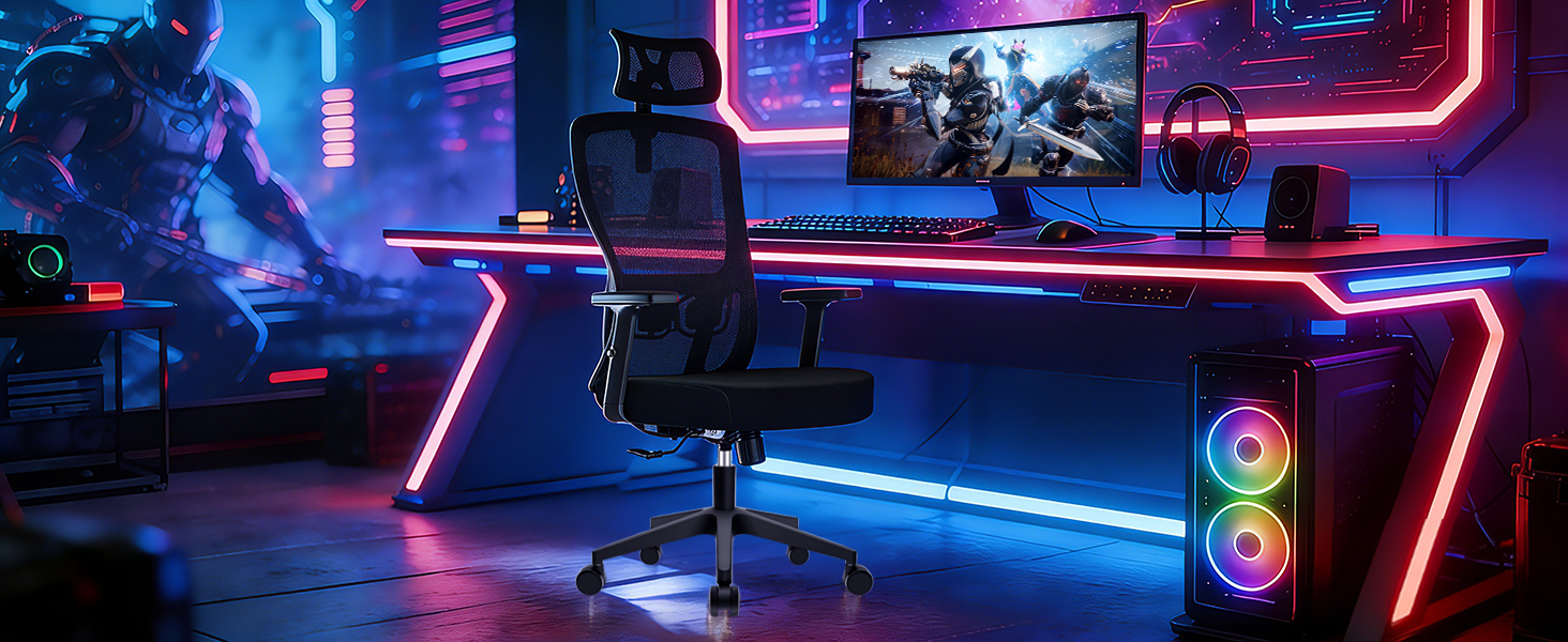 Ергономічне офісне крісло з регульованою спинкою та підголівником, до 150 кг, чорне X-Large