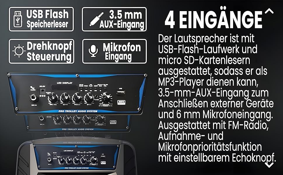 Pyle PA Bluetooth Гучномовець – Караоке Машина з Мікрофоном, 400W, Музична Система, Partybox, Акумуляторний, 8” Сабвуфер, 1” Твітер, Функція Запису, Підсвічування, USB/SD-Радіо