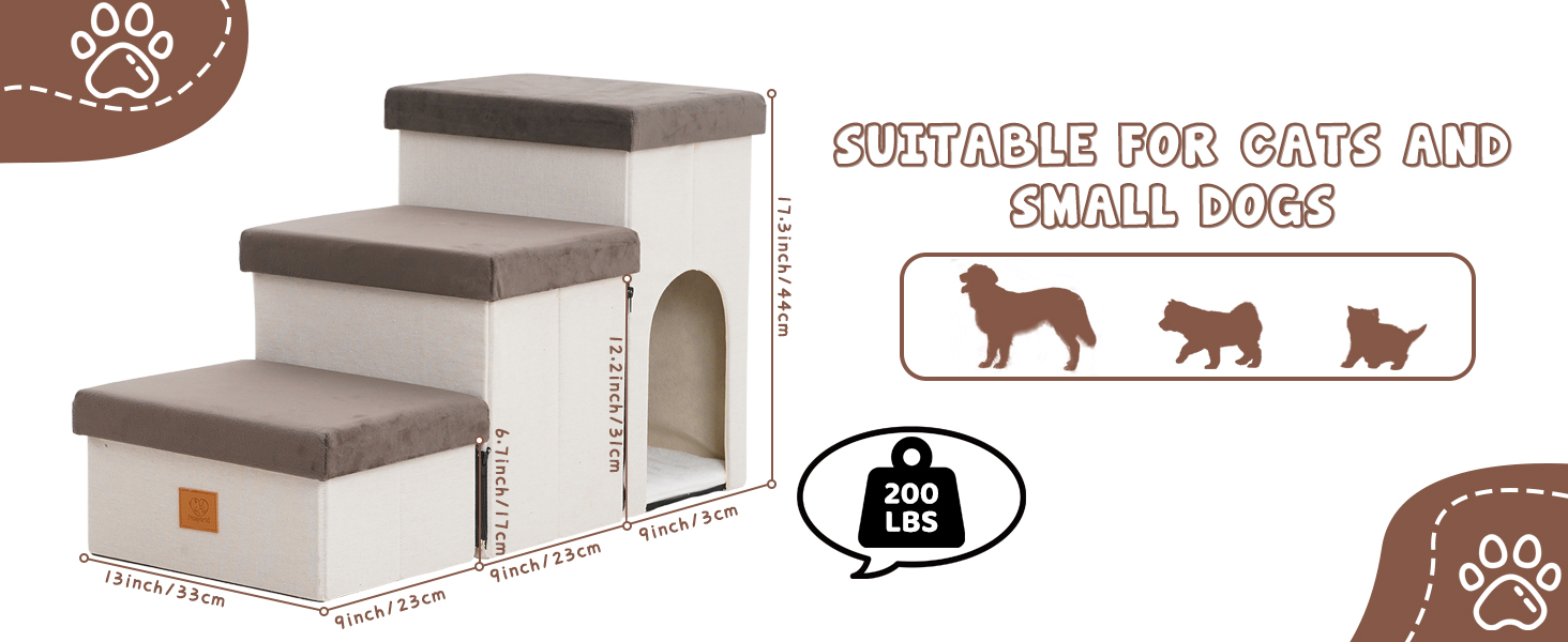 Сходинки для собак на 3 сходинки, 44 см, з місцем для зберігання, для ліжка/софи, для котів, для літніх тварин, губка, хатня тварина, бежевий колір