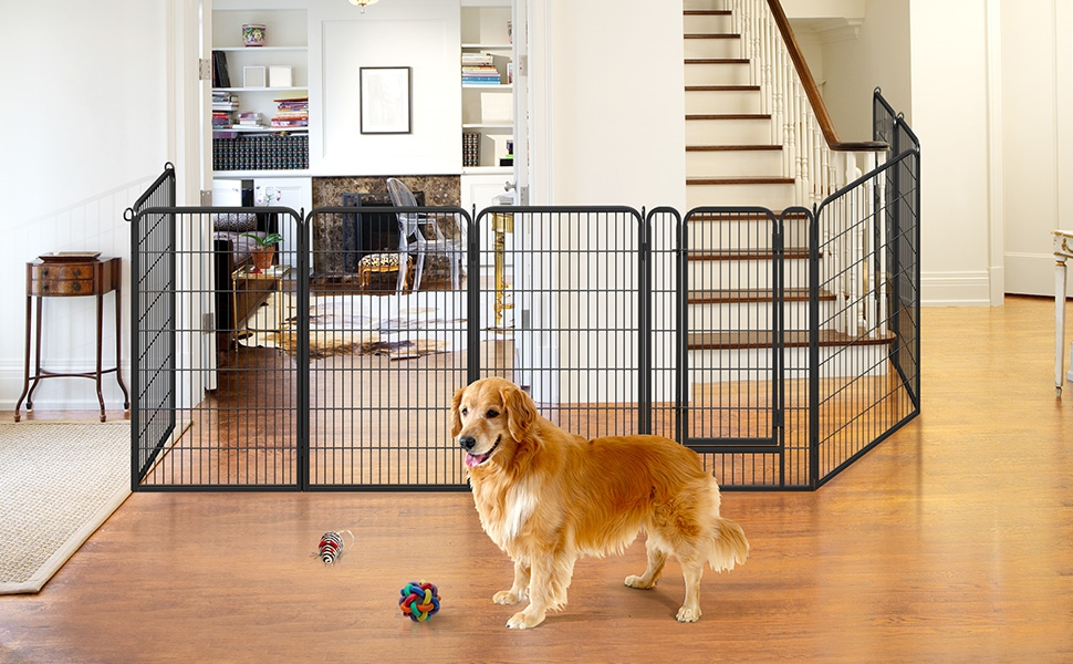 Вольєр для цуценят Yaheetech 120 см, 16-секційний, чорний, з автоматичним замиканням, для квартири та саду