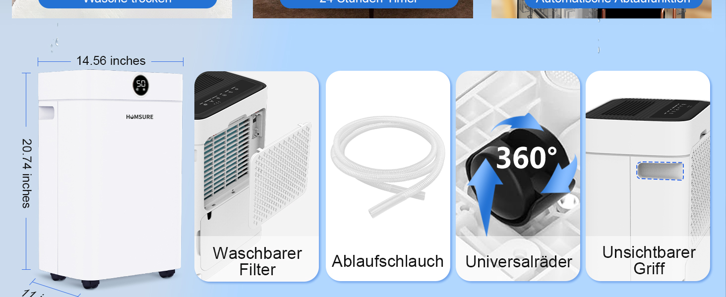 Вологопоглинач повітря 25л з таймером 24г, автоматичним розморожуванням та безперервним відведенням води