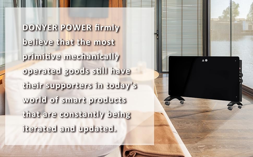 Конвектор DONYER POWER 2000W з чорною скляною панеллю, 2КВт, настінний/підлоговий