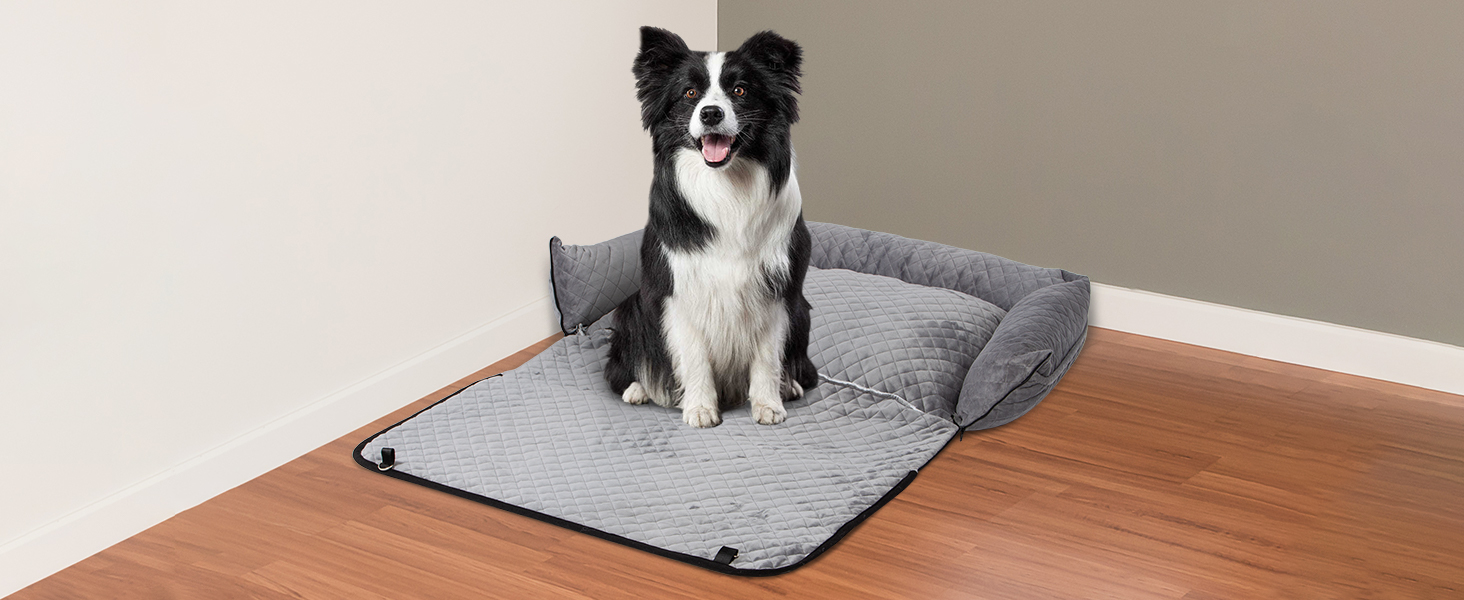 Автокрісло для собак Todeco: великі та середні породи, миється, знімається, з ременями безпеки, кишені, водовідштовхувальне, сіре