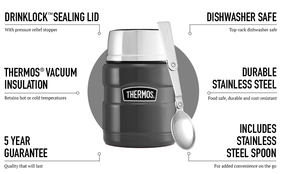 Термос King Thermoskanne / Thermosflasche для їжі, 0.47 л, нержавіюча сталь, червоний (сірий)