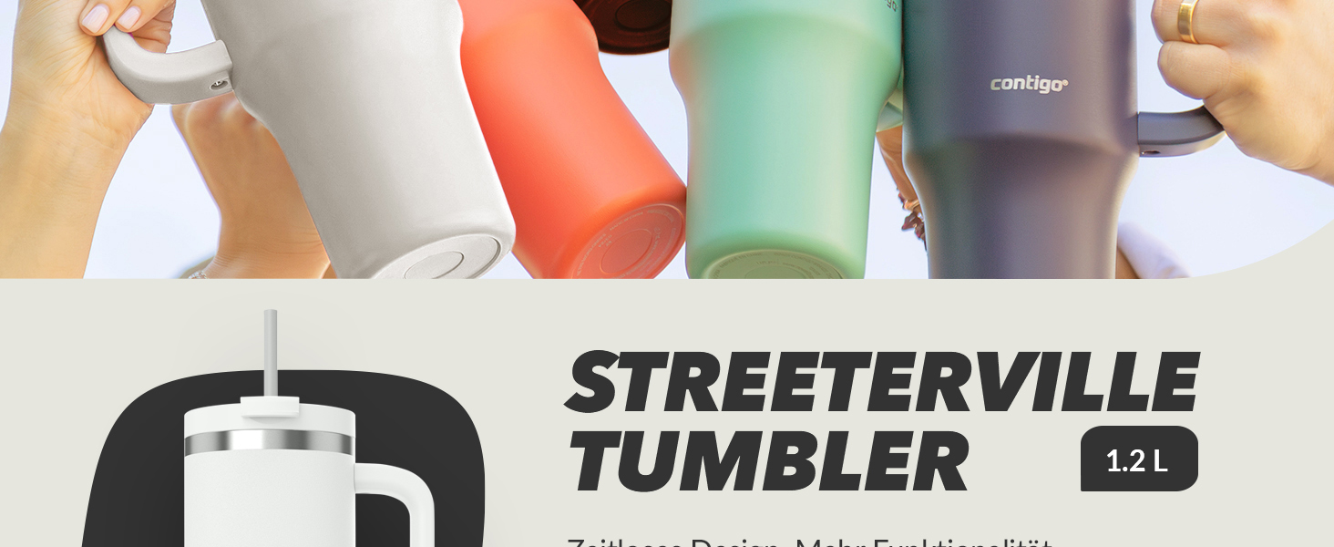 Термос-фляга Contigo Streeterville 1200 мл з ручкою та трубочкою, ізольована пляшка з нержавіючої сталі з кришкою, зберігає холод до 29 годин, термочашка, BPA-free, для подорожей