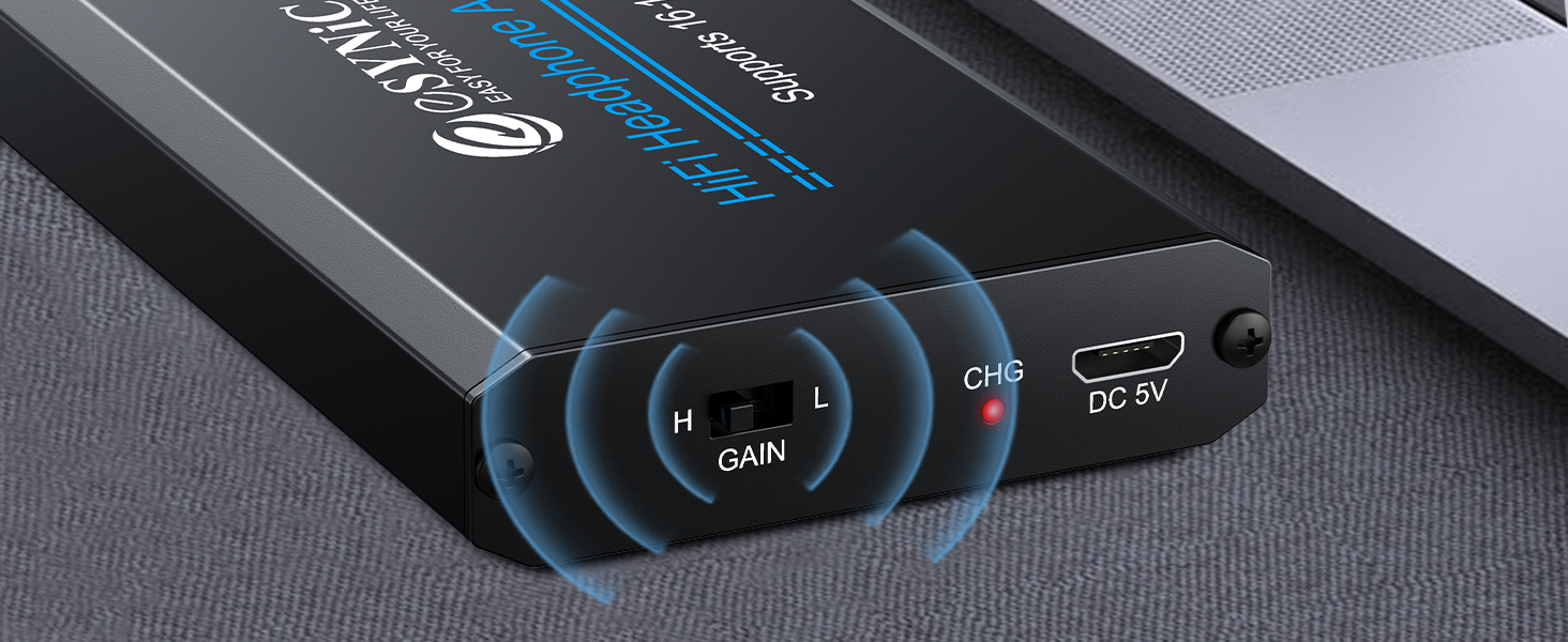 eSynic Підсилювач для навушників HiFi – портативний, для MP3/MP4, смартфонів та ПК, чорний