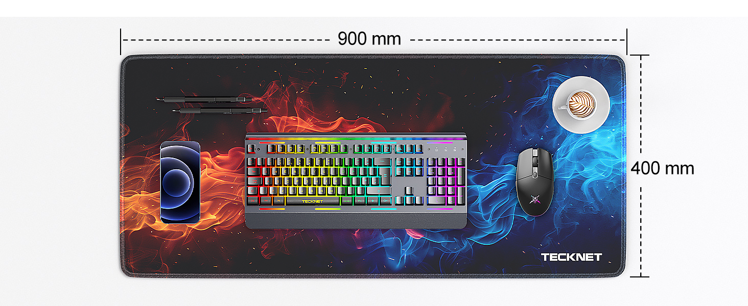 TECKNET XXL килимок для миші Speed Gaming, 900x400 мм, чорний, для геймерів, вологостійкий, з покращеною поверхнею для точності та швидкості, антиковзаюча гумова основа (дизайн 