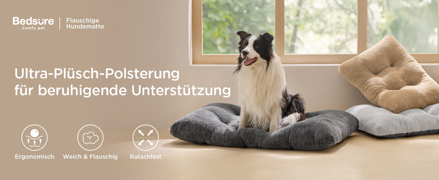 Крісло-лежанка для собак BEDSURE XL - велике, 104x69x8 см, сіре. Лежанка для собак з антиковзним дном, м'яка та зручна.